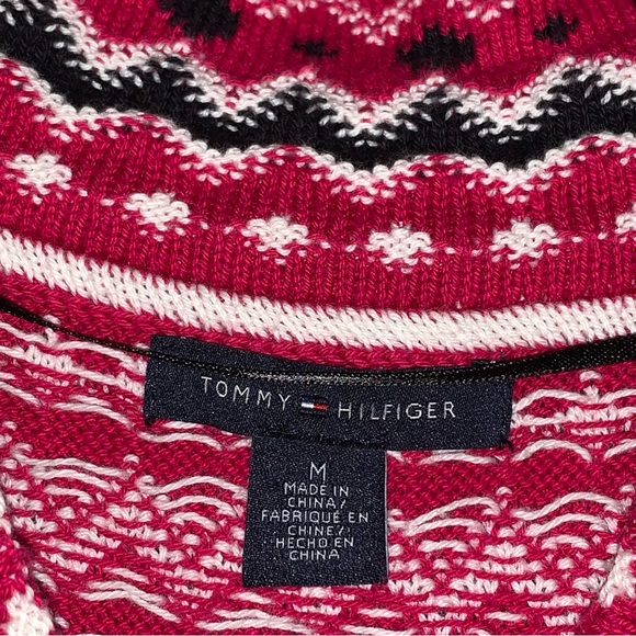 Women’s M TOMMY HILFIGER Red Raspberry Nordic Knit V-Neck Tunic Sweater Vest EXC - Picture 3 of 13